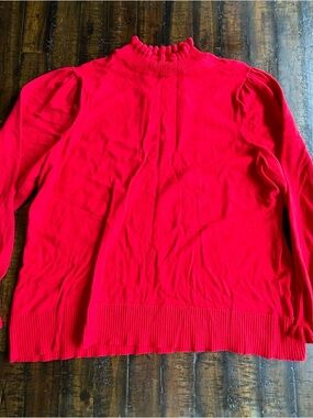 CeCe Red Ruffle Mock Neck Sweater